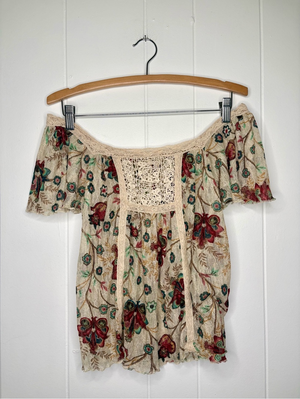 Ralph Lauren Denim & Supply Floral Crochet Lace-trim Top Bohemian Western Small